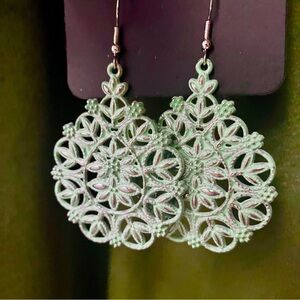 Green floral filigree earrings